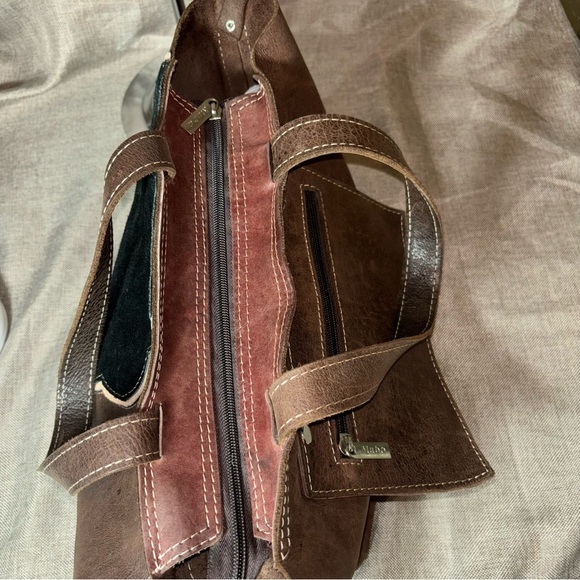 MUBO Leather Suede Satchel Shoulder Bag - Picture 6 of 9